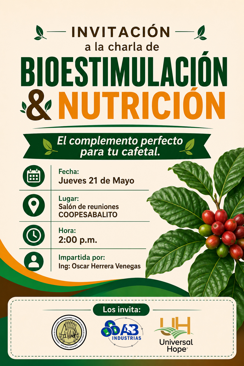 Invitación a la charla de Bioestimulación y Nutrición para cafetales
